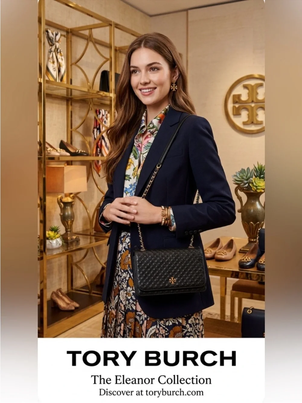Tory Burch Black Quilted Leather Crossbody Shoulder Bag with Gold Logo